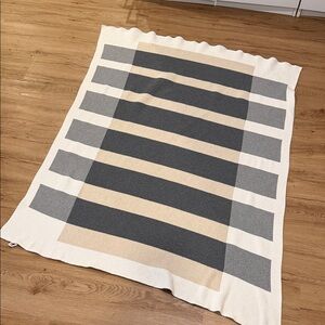 Habitat Cream and Gray Striped Blanket
